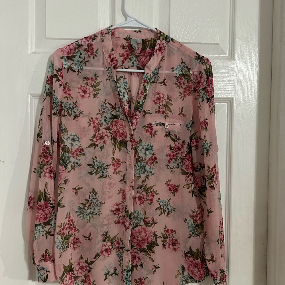 Kut from the Kloth Pink Blouse with Mandarin Collar and Buttoned Style Xs